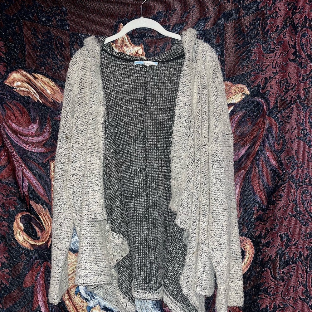 Women's Cream and Gray Sweater w/ Hood